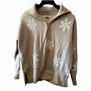 Rachel Zoe Sparkle Snowflake Turtleneck Sweater Light Brown‎ S/P Chic Cozy